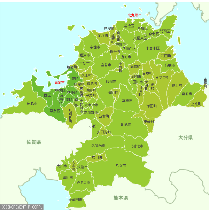 福岡県地図 福岡市、北九州市、大牟田市、久留米市、直方市、飯塚市、田川市、柳川市、